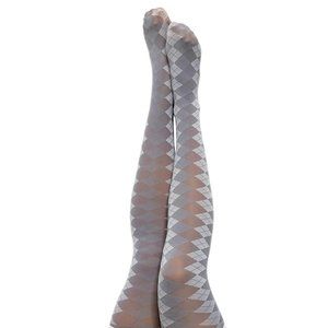 Kixies Par 4 Grey Argyle Thigh High Stockings No Slip Grips Lingerie NEW Size A